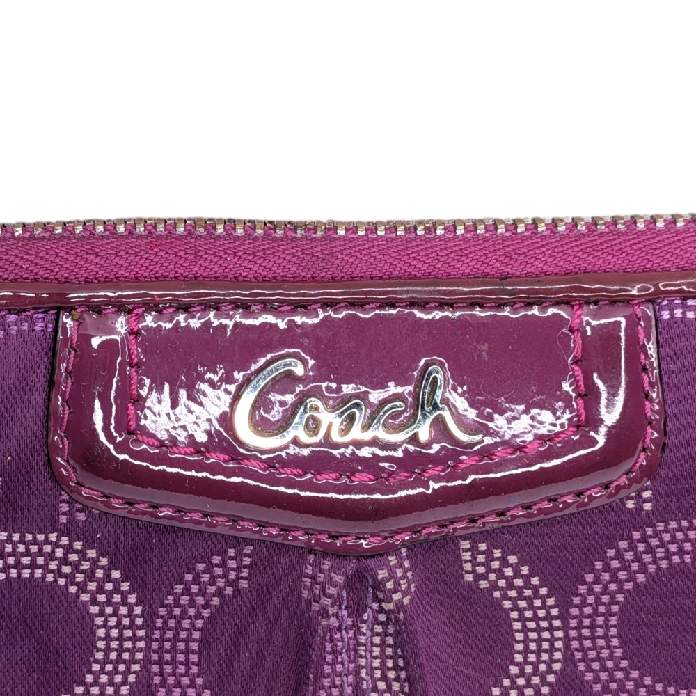 Coach Ashley Op Art Dotted Signature C Zip Around Accordion Wallet Purple Satin - Picture 5 of 16